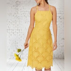 Andie Eyelet Halter Dress Medium NWT | Pineapple Yellow Midi Boutique Style